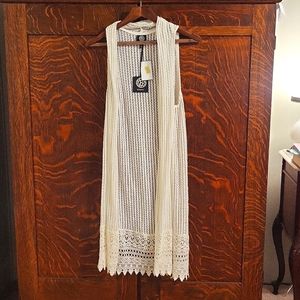 Bobeau crocheted long vest
